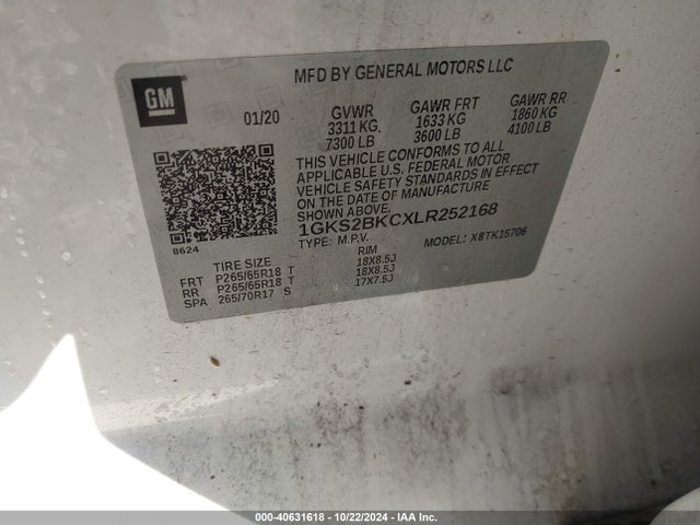 GMC Yukon 4wd Slt 2020 1GKS2BKCXLR252168 Image 9