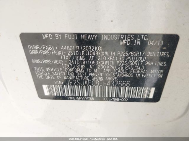 JF2SJAEC8EH432666 Subaru Forester 2.5i Premium