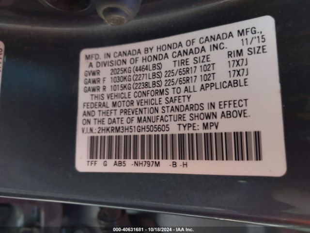 2HKRM3H51GH505605 Honda CR-V EX