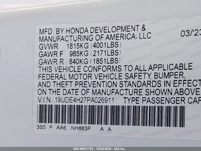 19UDE4H27PA026911 Acura Integra