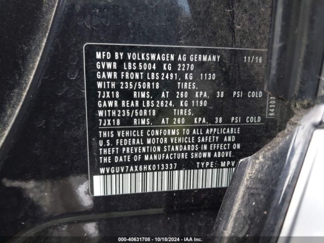 WVGUV7AX6HK013337 Volkswagen Tiguan 2.0t Sport