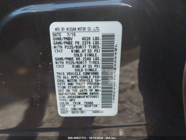 JN8AS5MV4FW770651 Nissan Rogue Select S