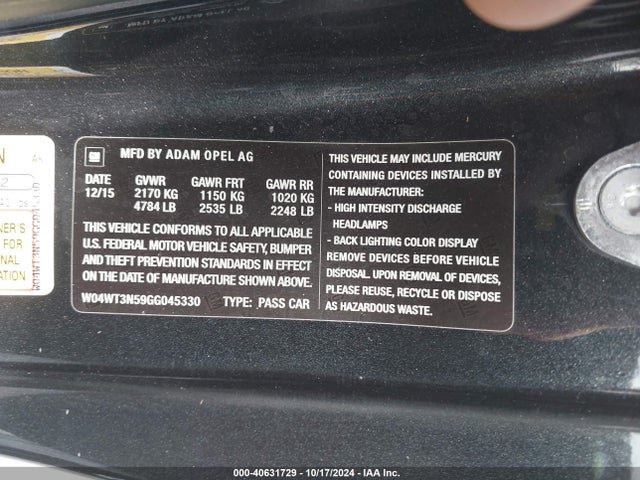 Buick Cascada Premium 2016 W04WT3N59GG045330 Image 9
