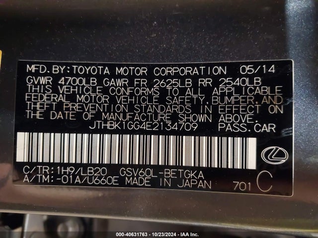 Lexus ES 350 2014 JTHBK1GG4E2134709 Image 9