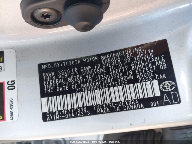 Toyota COROLLA LE 2014 2T1BURHE4EC172725 Image 9