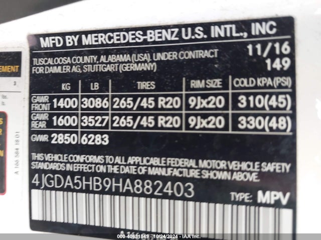 4JGDA5HB9HA882403 Mercedes-Benz Gle 350 4matic