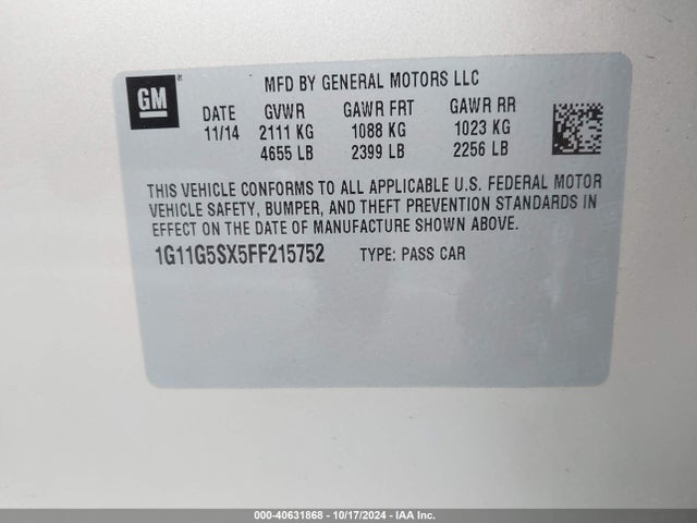 Chevrolet Malibu 2lz 2015 1G11G5SX5FF215752 Image 9