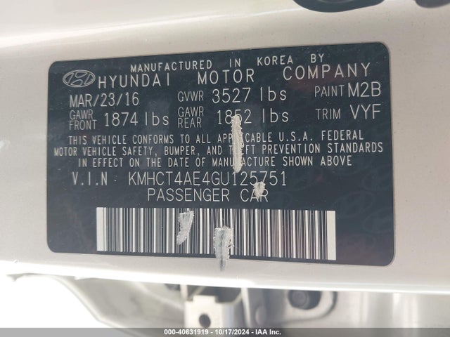 Hyundai ACCENT SE 2016 KMHCT4AE4GU125751 Image 9