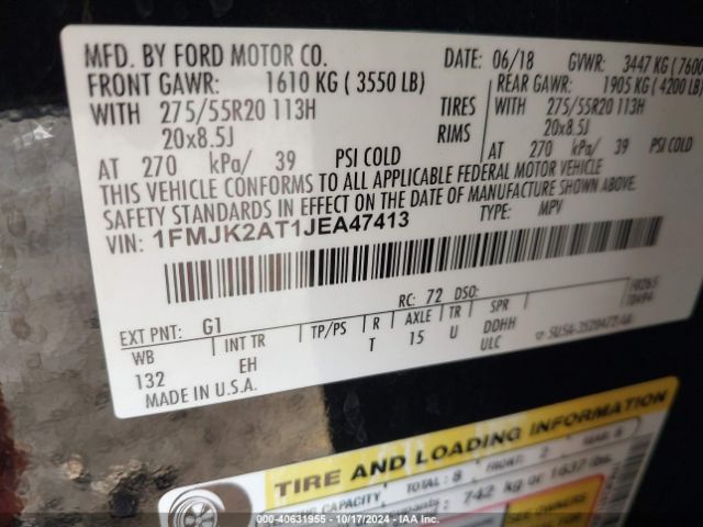 1FMJK2AT1JEA47413 Ford Expedition Max Limited