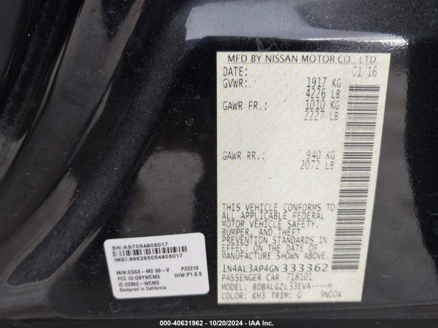 Nissan Altima 2.5 S 2016 1N4AL3AP4GN333362 Image 9