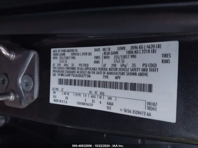 1FMCU0F70JUD27736 Ford ESCAPE S