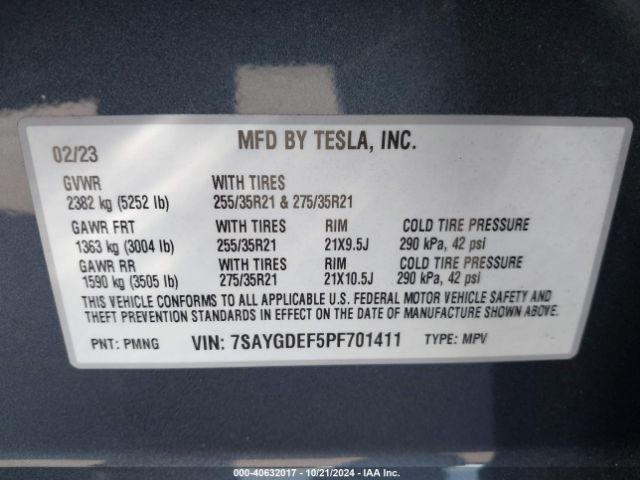 7SAYGDEF5PF701411 Tesla Model Y Awd/performance Dual Motor All-wheel Drive
