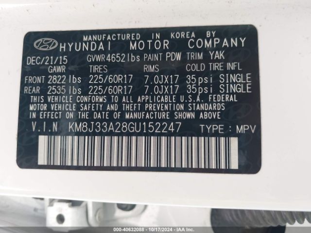 KM8J33A28GU152247 Hyundai Tucson Eco