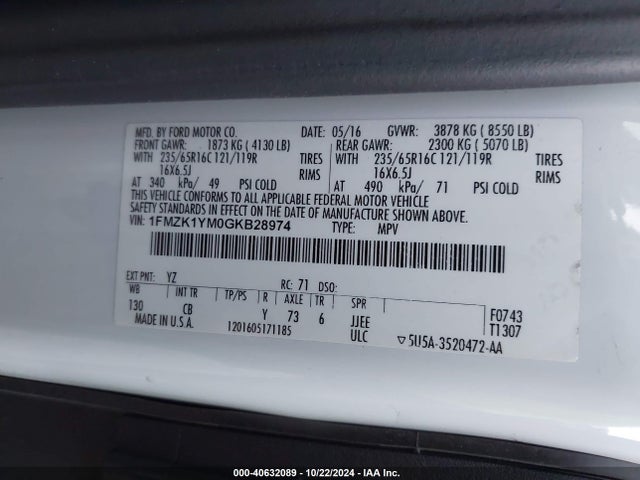 Ford Transit-150 Xlt 2016 1FMZK1YM0GKB28974 Image 9