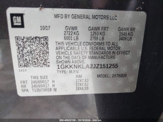 1GKKNKLA2JZ151255 GMC Acadia Sle-1