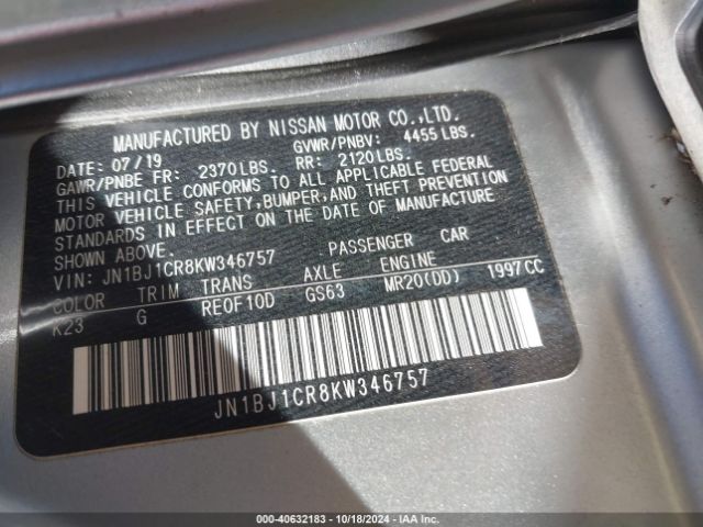 JN1BJ1CR8KW346757 Nissan Rogue Sport S