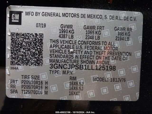 3GNCJPSB1LL125198 Chevrolet Trax Awd Lt