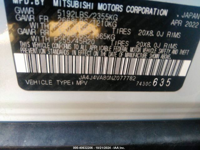 JA4J4VA80NZ077782 Mitsubishi Outlander Sel 2.5 /sel Launch Edition /sel Special Edition