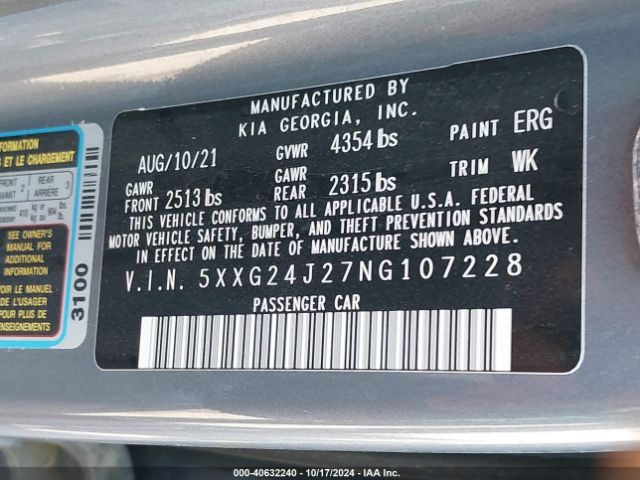 5XXG24J27NG107228 KIA K5 LX