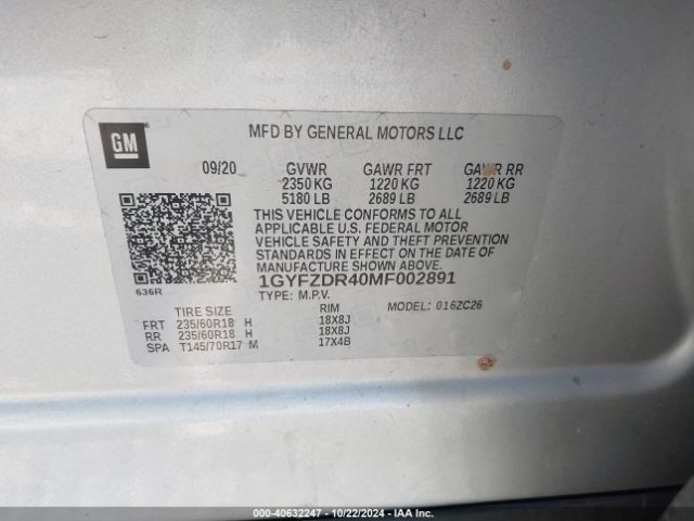 1GYFZDR40MF002891 Cadillac Xt4 Awd Premium Luxury