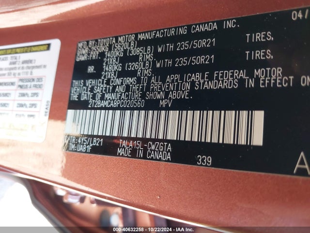 2T2BAMCA8PC020560 Lexus Rx 350 Premium Plus