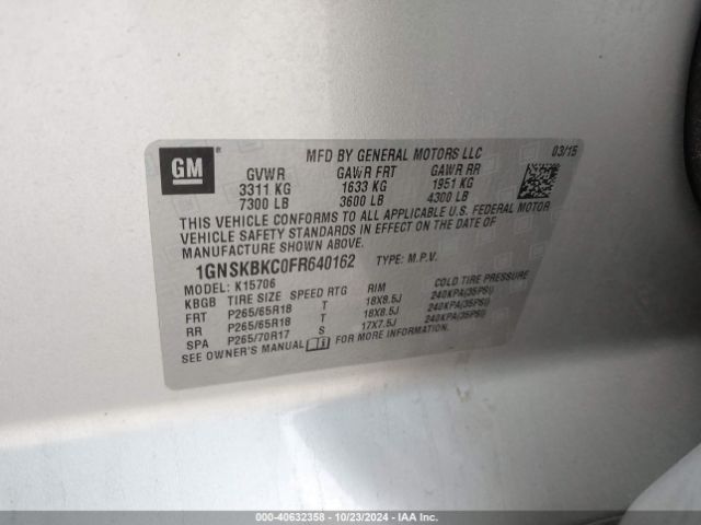 1GNSKBKC0FR640162 Chevrolet Tahoe Lt