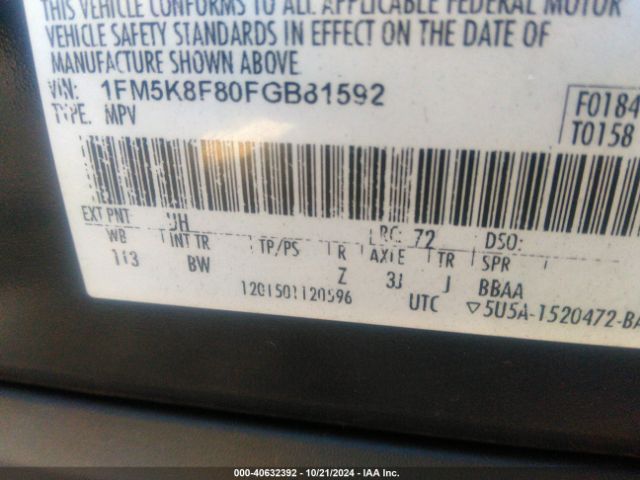 1FM5K8F80FGB81592 Ford Explorer Limited