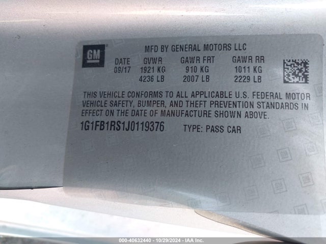 Chevrolet Camaro 1lt 2018 1G1FB1RS1J0119376 Image 9