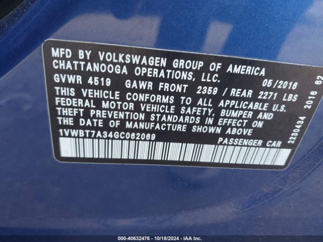 1VWBT7A34GC062069 Volkswagen Passat 1.8t Se