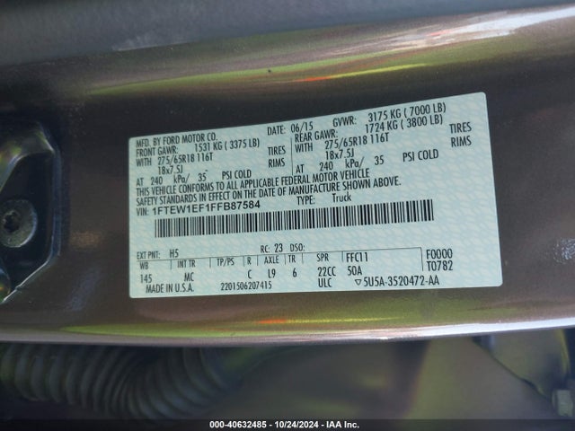 Ford F-150 Xlt 2015 1FTEW1EF1FFB87584 Image 9
