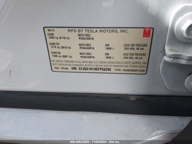 2014 TESLA MODEL S 5YJSA1H19EFP56296 Photo 8