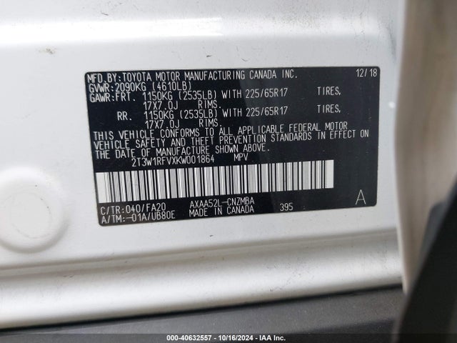 Toyota Rav4 Xle 2019 2T3W1RFVXKW001864 Image 9