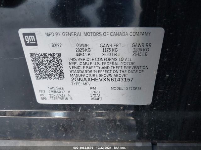 2GNAXHEVXN6143157 Chevrolet Equinox Fwd Ls