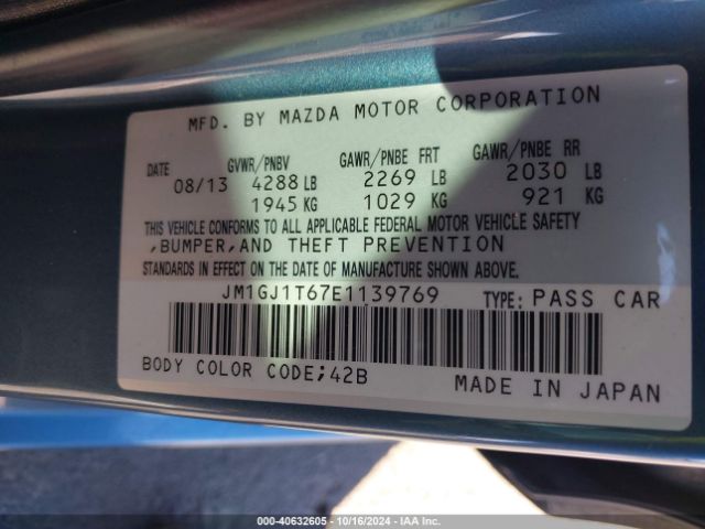 JM1GJ1T67E1139769 Mazda Mazda6 I Touring