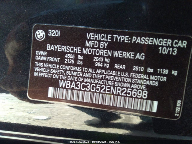 BMW 320i Xdrive 2014 WBA3C3G52ENR25698 Image 9