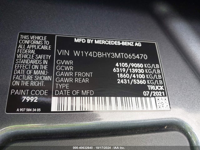 W1Y4DBHY3MT065470 Mercedes-Benz Sprinter 2500 Standard Roof I4 Diesel