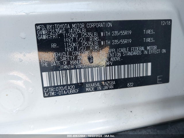 Toyota Rav4 Limited 2019 JTMN1RFV8KD010961 Image 9