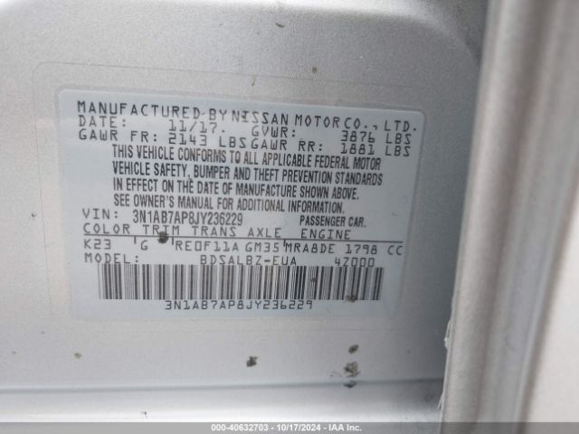 3N1AB7AP8JY236229 Nissan SENTRA S