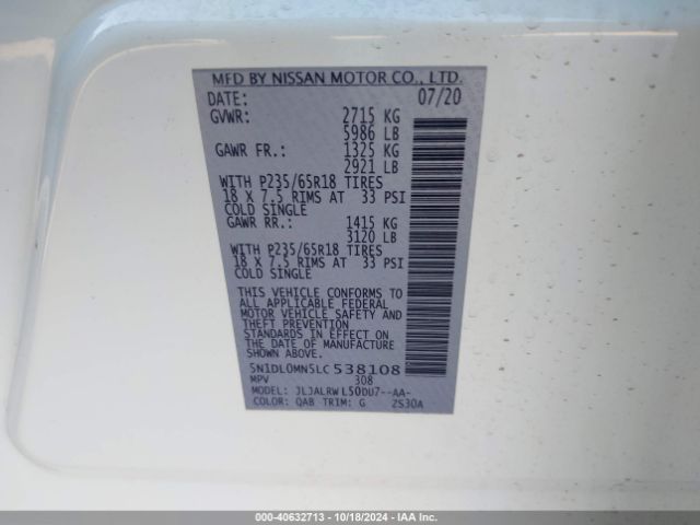 5N1DL0MN5LC538108 Infiniti QX60 LUXE
