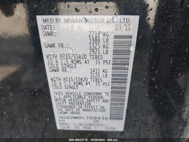 Nissan Pathfinder Platinum 2015 5N1AR2MM0FC709436 Image 9