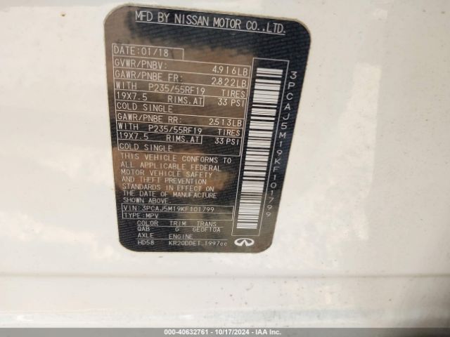 3PCAJ5M19KF101799 Infiniti Qx50 Essential