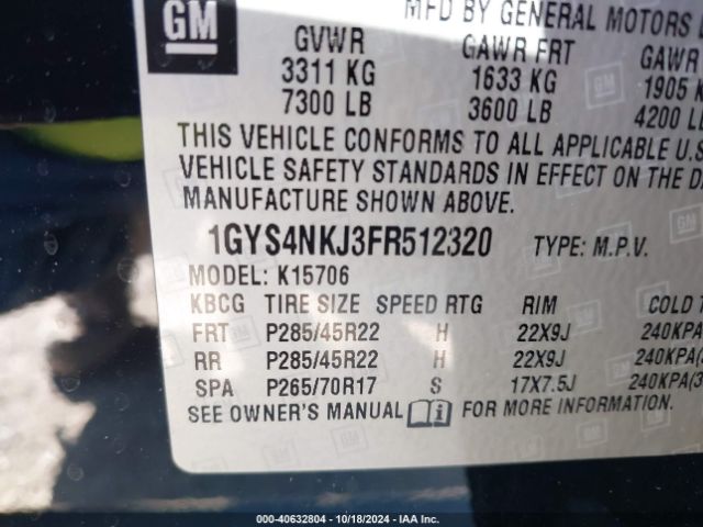 1GYS4NKJ3FR512320 Cadillac Escalade Premium