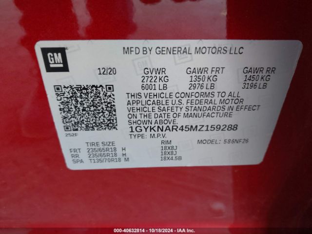 1GYKNAR45MZ159288 Cadillac Xt5 Fwd Luxury