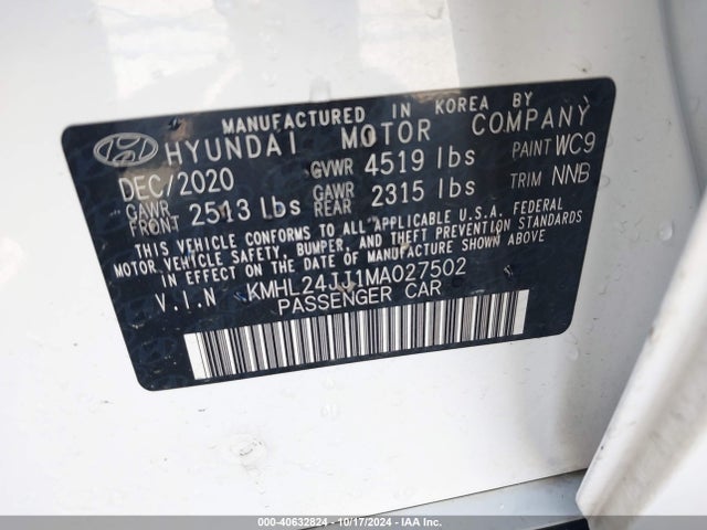 Hyundai Sonata Blue 2021 KMHL24JJ1MA027502 Image 9