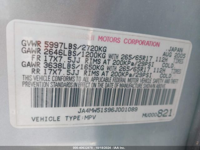 2006 MITSUBISHI MONTERO JA4MW51S96J001089 Photo 8