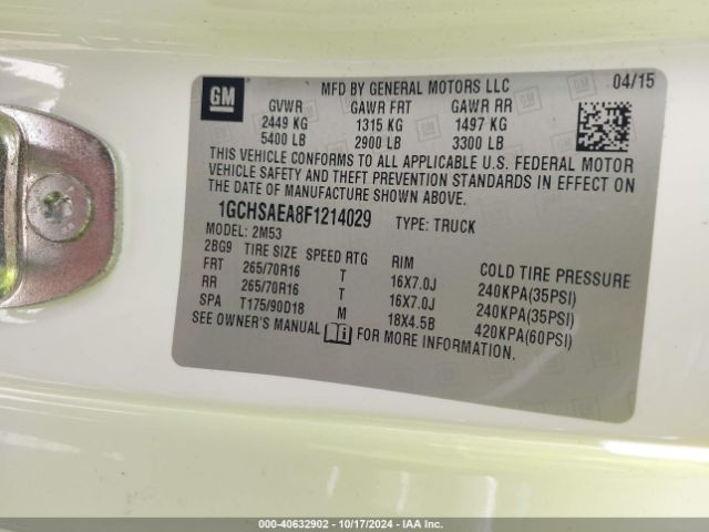 1GCHSAEA8F1214029 Chevrolet Colorado Wt