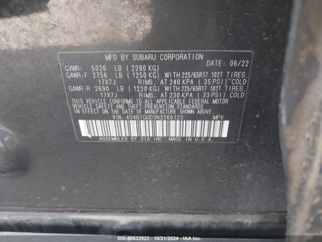 4S4BTGUD3N3260125 Subaru Outback Wilderness