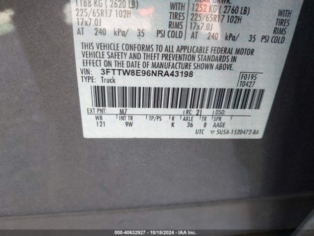 3FTTW8E96NRA43198 Ford Maverick Xl