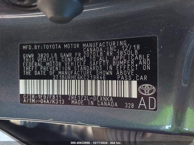 Toyota COROLLA LE 2019 2T1BURHE6KC219846 Image 9