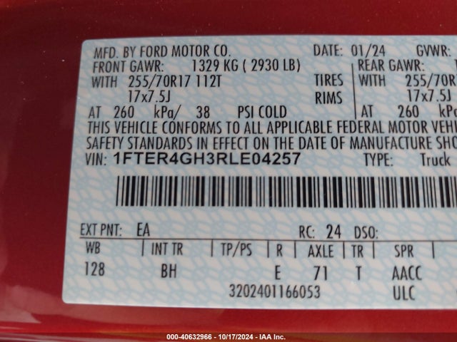 1FTER4GH3RLE04257 Ford Ranger Xlt